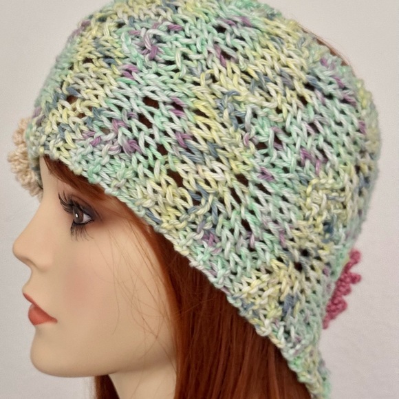 Hand Knits 2 Love Cotton Headband Headwrap Bandana Lace Flowers Cotton Mint Hip main image 5